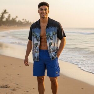 Batek Bay Tropical Men's Shirt Short Sleeve Button Up 2XB PALM TREES